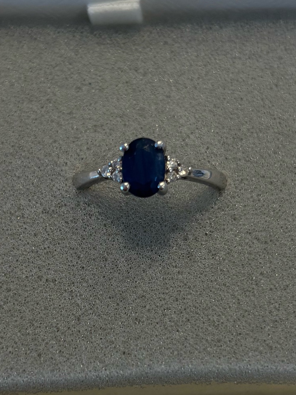 Sterling Silver Blue Sapphire Oval Ring with Accent Stones